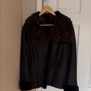 Chic Black reversible Women's Cape with Rabbit Fur Collar